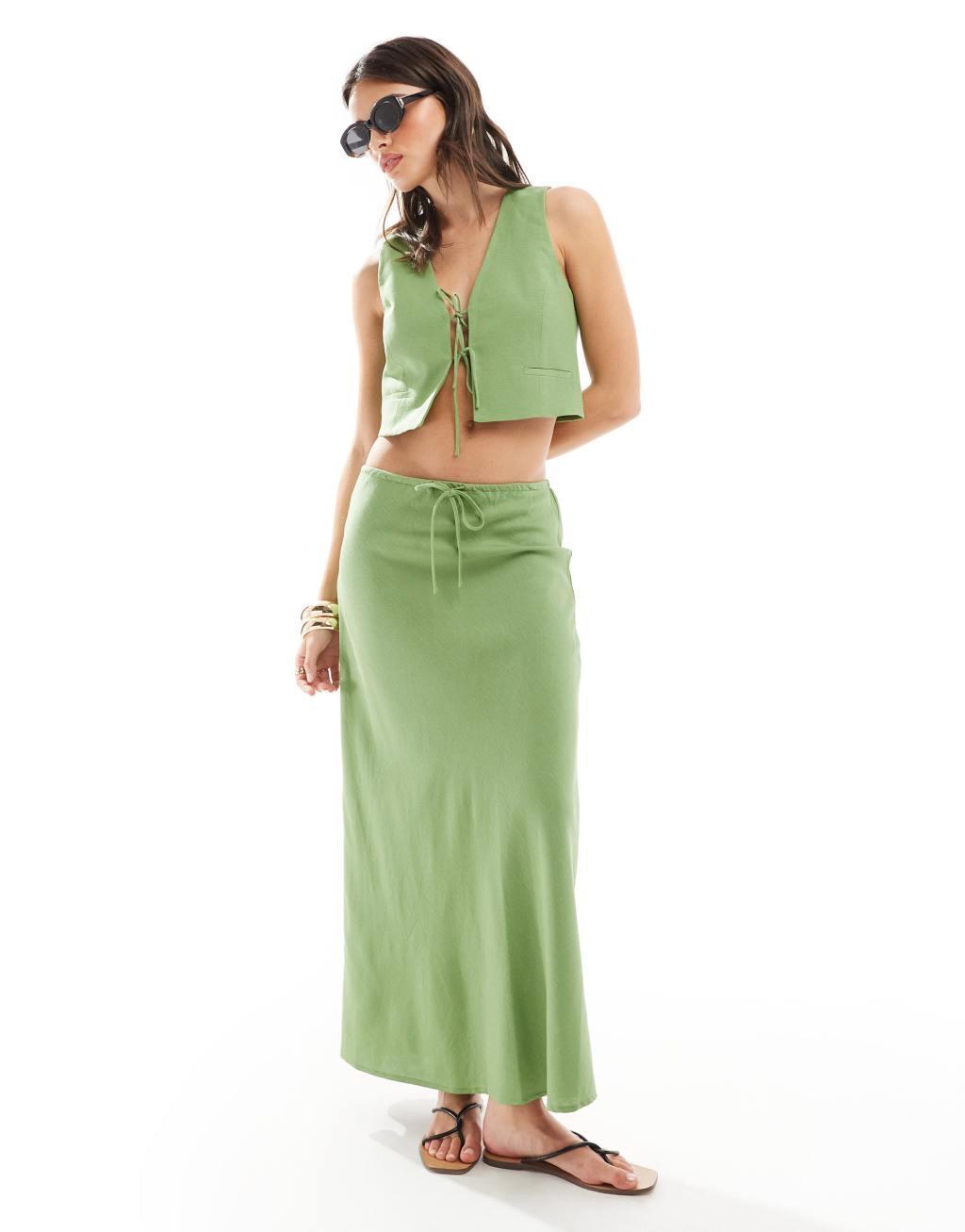 Mango linen mix skirt in green - part of a set product image