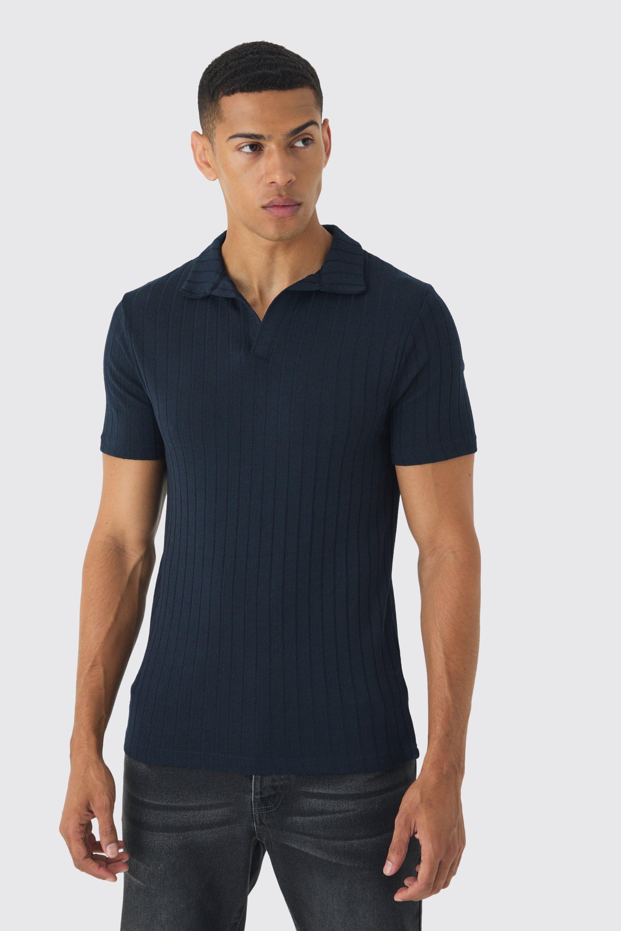 Chunky Rib Notch Neck Polo | boohooMAN USA Product Image