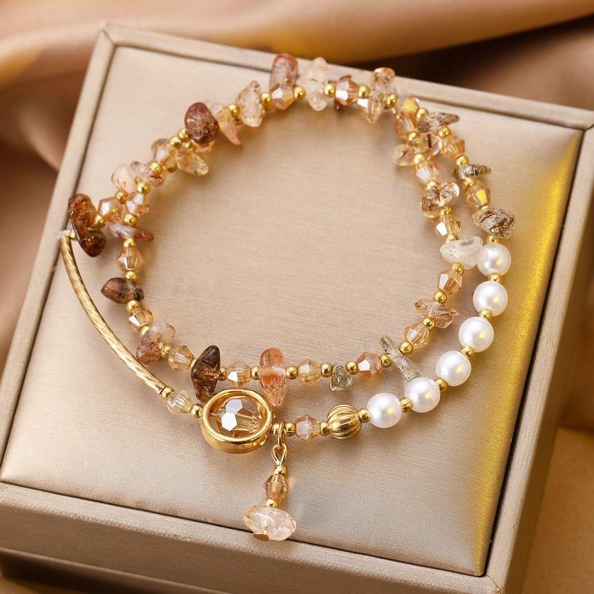 Gemstone Faux Pearl Layered Alloy Bracelet (Various Designs) Product Image