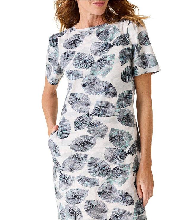 NIC + ZOE NZT Knit Falling Palms Print Boat Neck Short Sleeve Shirt Dress Product Image