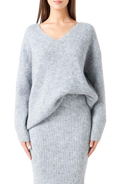 Endless Rose Fuzzy V-Neck Rib Sweater Product Image