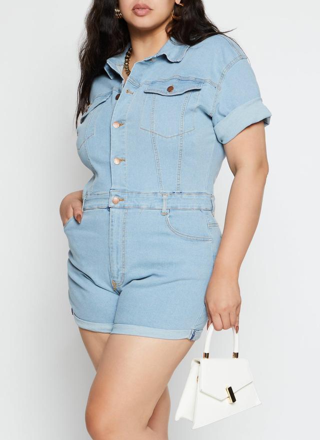 Womens Plus Size Daisy Short Sleeve Denim Romper Product Image