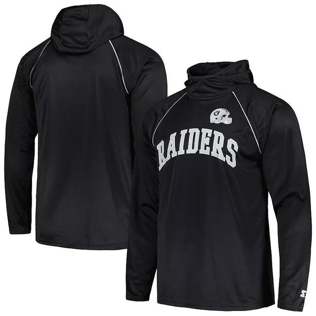 Mens Starter Black Las Vegas Raiders Gridiron Classics Throwback Raglan Long Sleeve Hooded T-Shirt Product Image