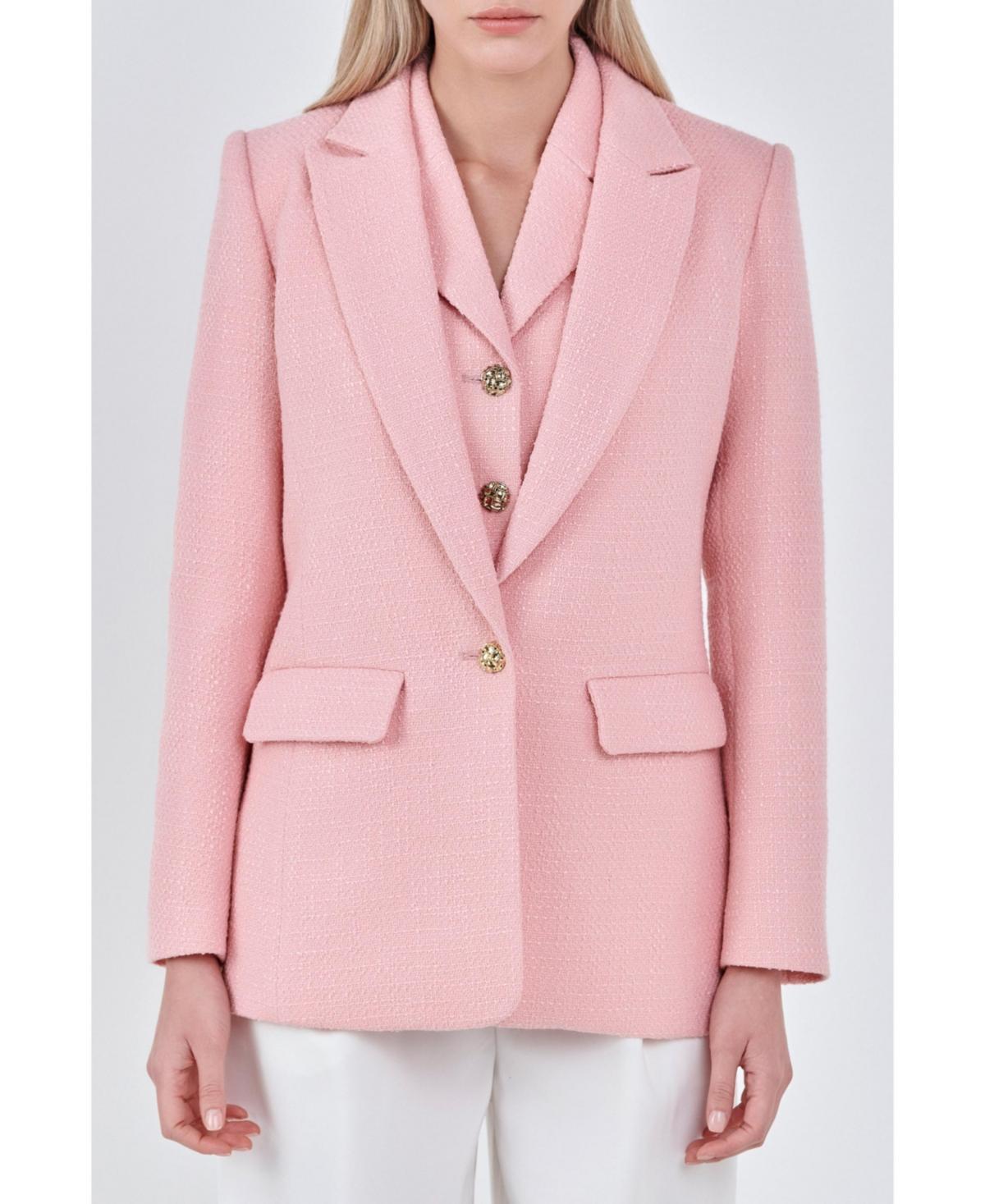 Endless Rose Peaked Lapel Tweed Blazer Product Image