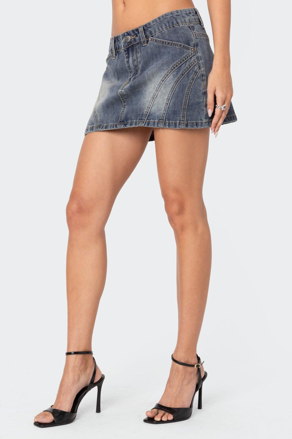 Uma Top Stitch Washed Denim Mini Skirt Product Image