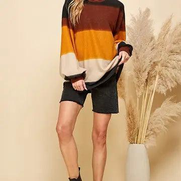 Women Multi Color Stripe Cuffed Loose Fit Sweater Female Product Image