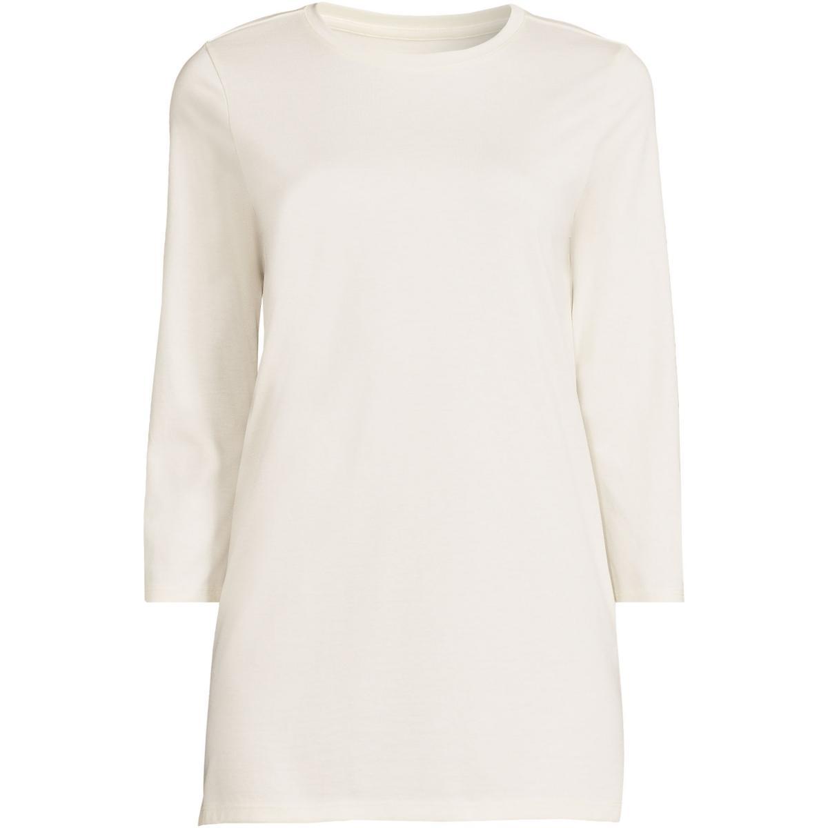 Petite Lands End 3/4-Sleeve Supima Cotton Crewneck Tunic, Womens Product Image