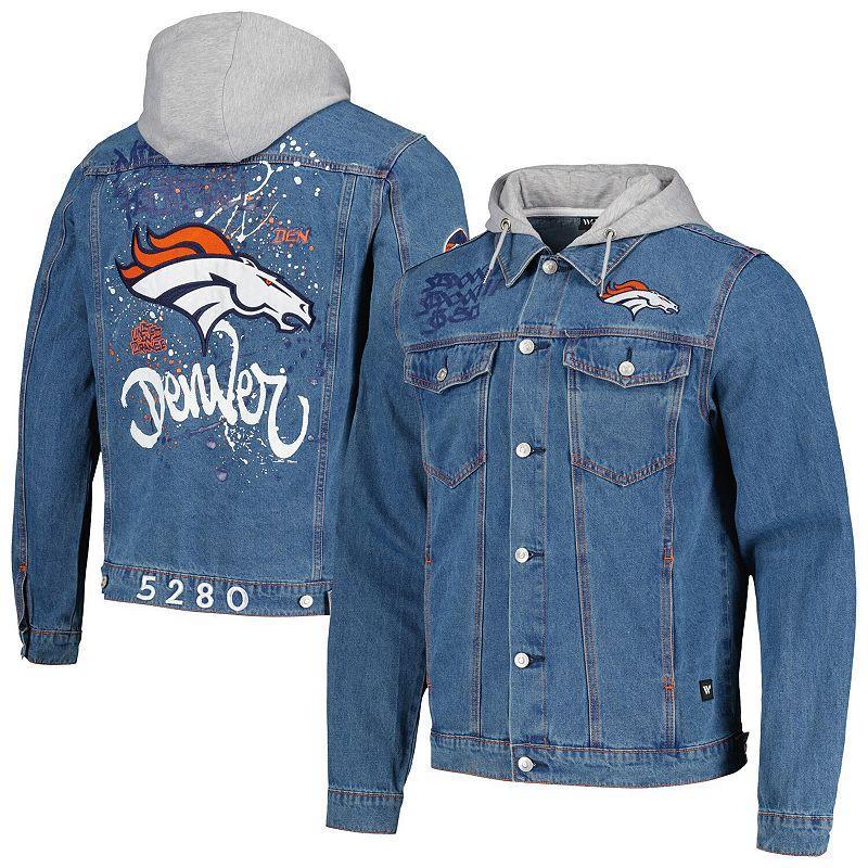 Mens The Wild Collective Denim Denver Broncos Hooded Full-Button Denim Jacket Product Image