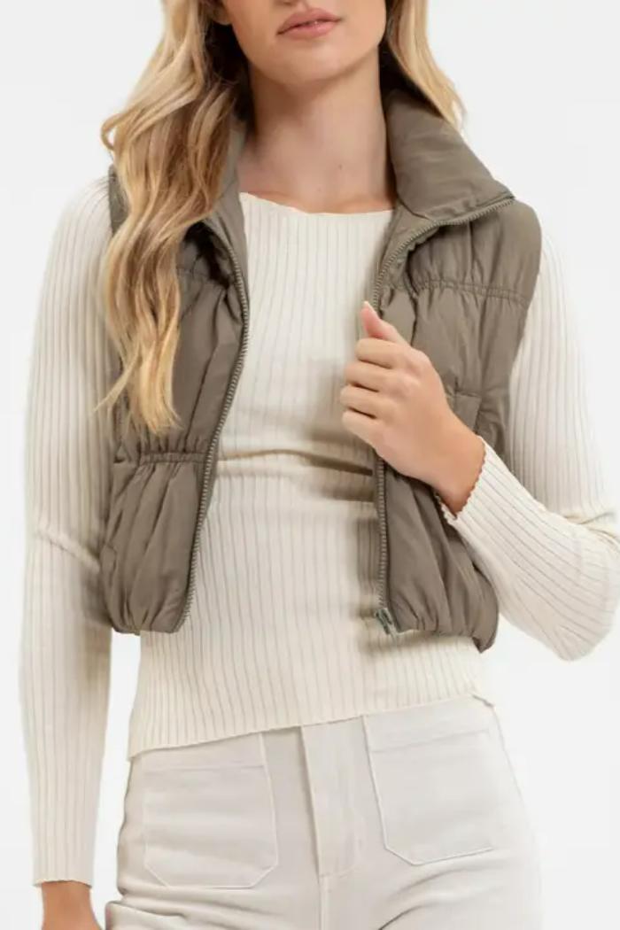 Collared Zip Up Cropped Puffer Vest product image