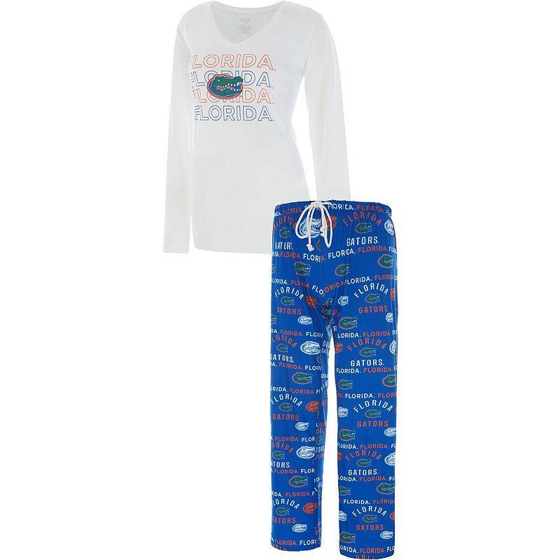 Womens Concepts Sport Royal/White Florida Gators Flagship Long Sleeve T-Shirt & Pants Sleep Set Product Image