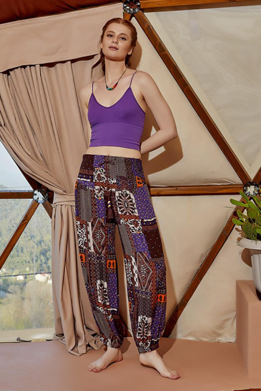 Drawstring Purple Pattern Harem Pants Female Product Image