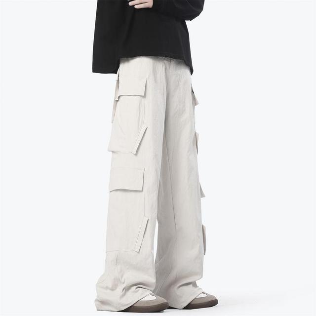 Mid Rise Plain Wide Leg Cargo Pants Product Image