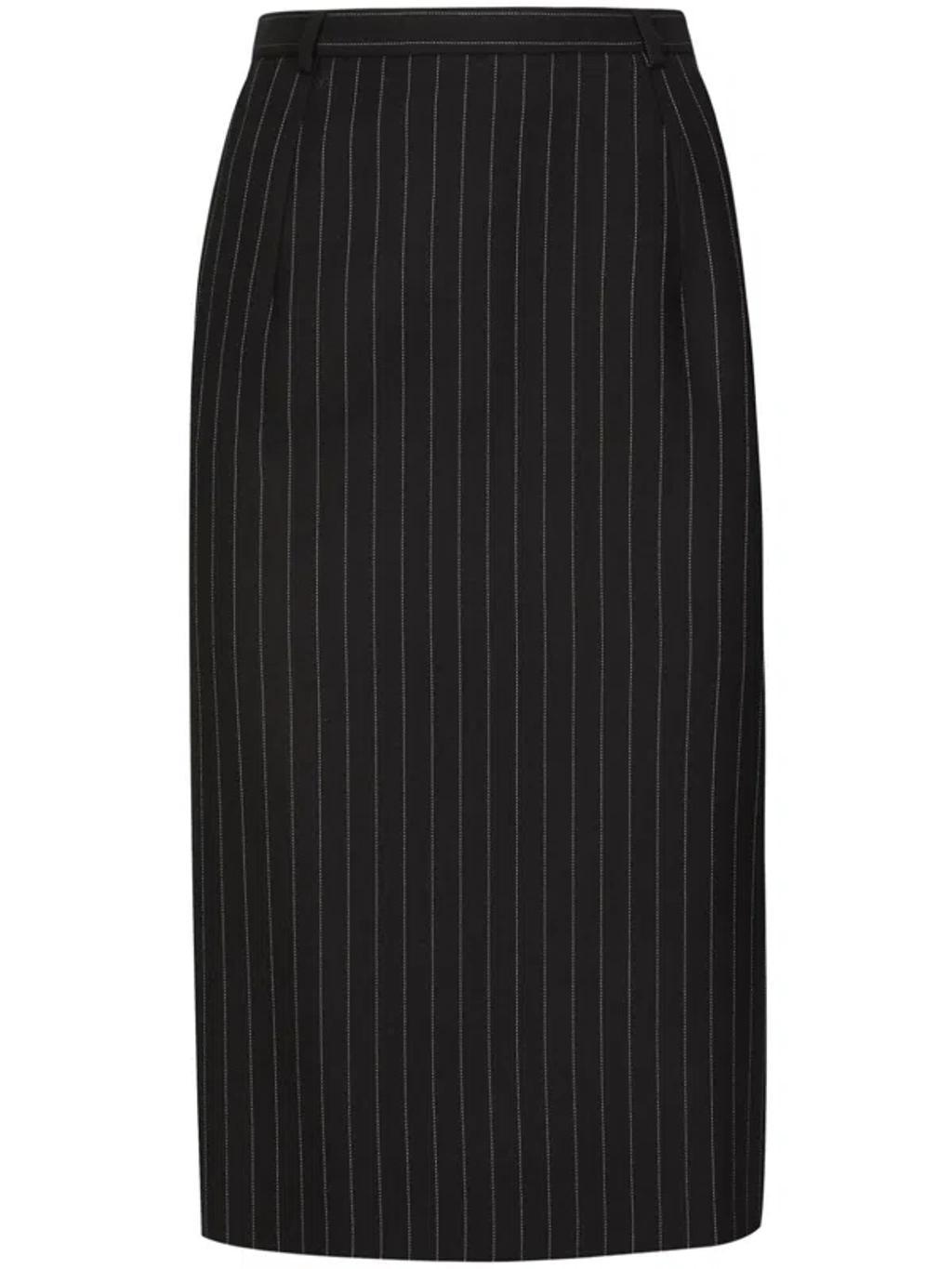 DOLCE & GABBANA Virgin Wool-blend Pinstripe Midi Skirt In Black product image