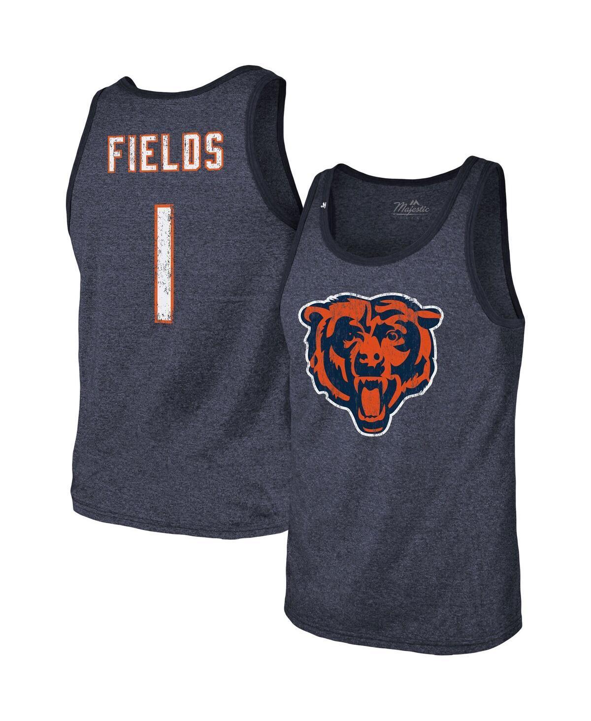 Mens Majestic Threads Justin Fields Heather Chicago Bears Name & Number Tri-Blend Tank Top Blue Product Image