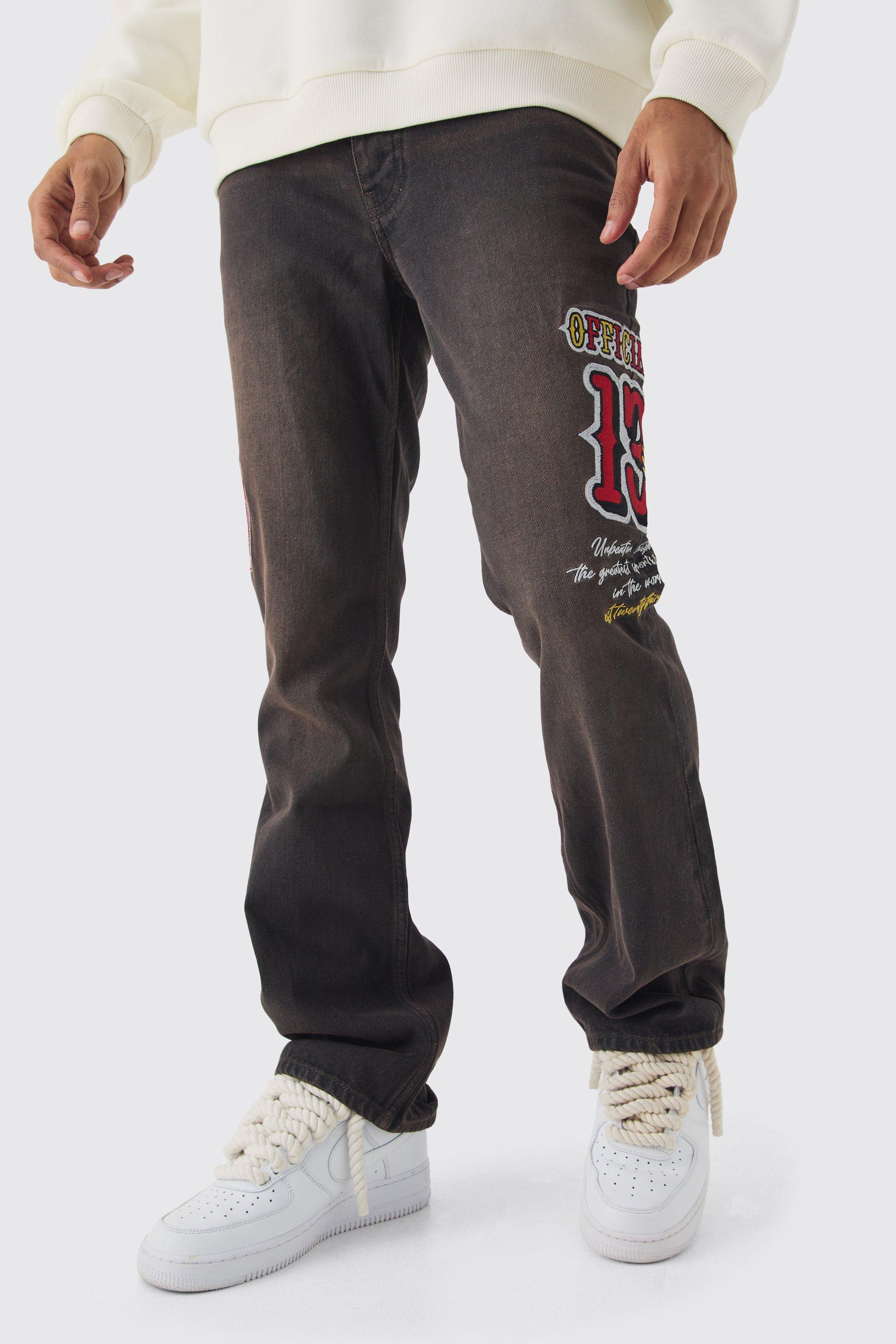 Slim Rigid Flare Varsity Moto Denim Jeans | boohooMAN USA Product Image