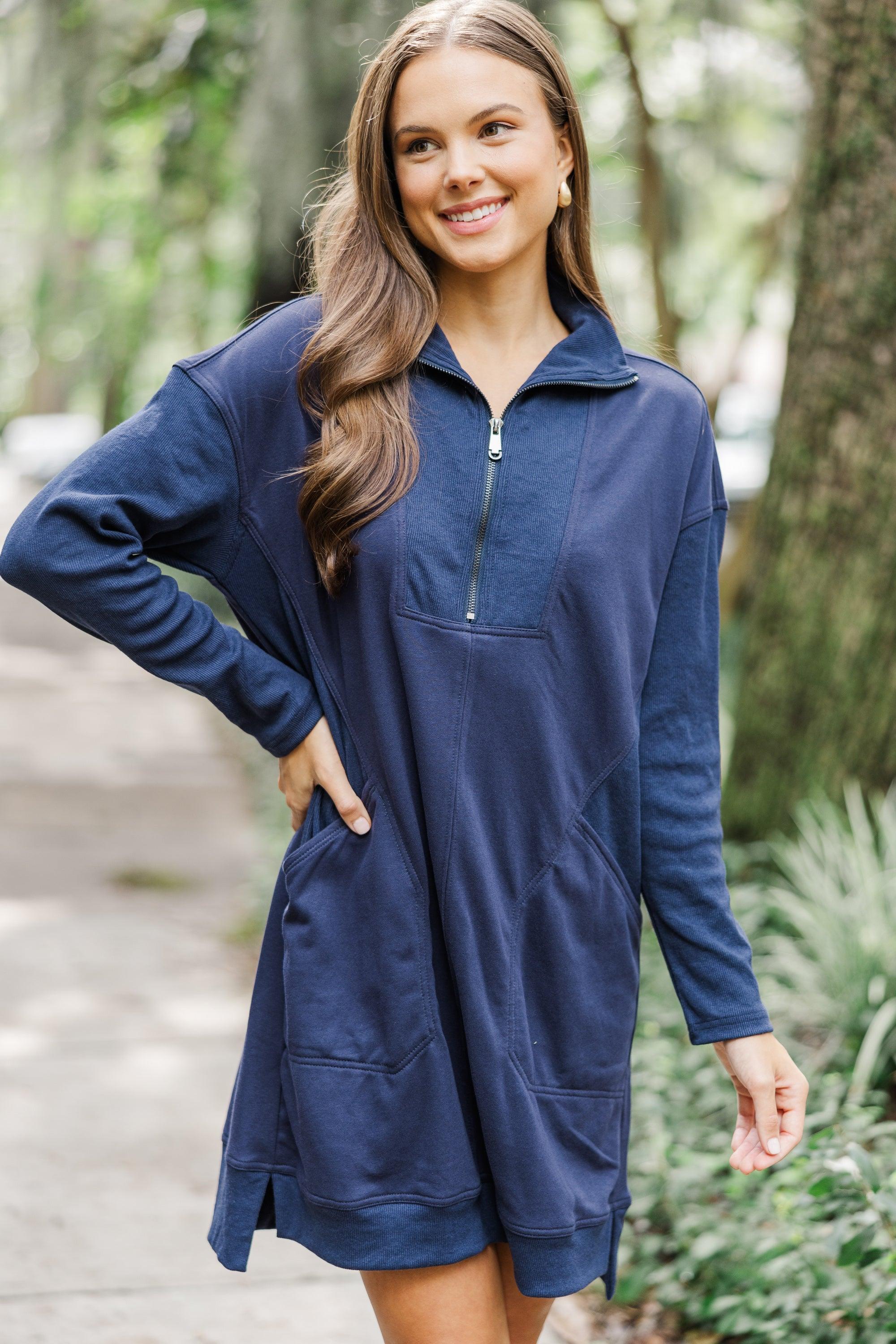 Couldn't Be Happier Navy Blue Sweatshirt Dress Female Product Image