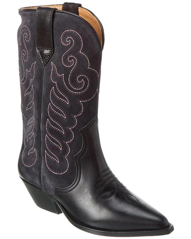 Bicolour Suede & Leather Boots With Western-inspired Embroidery In Black Product Image