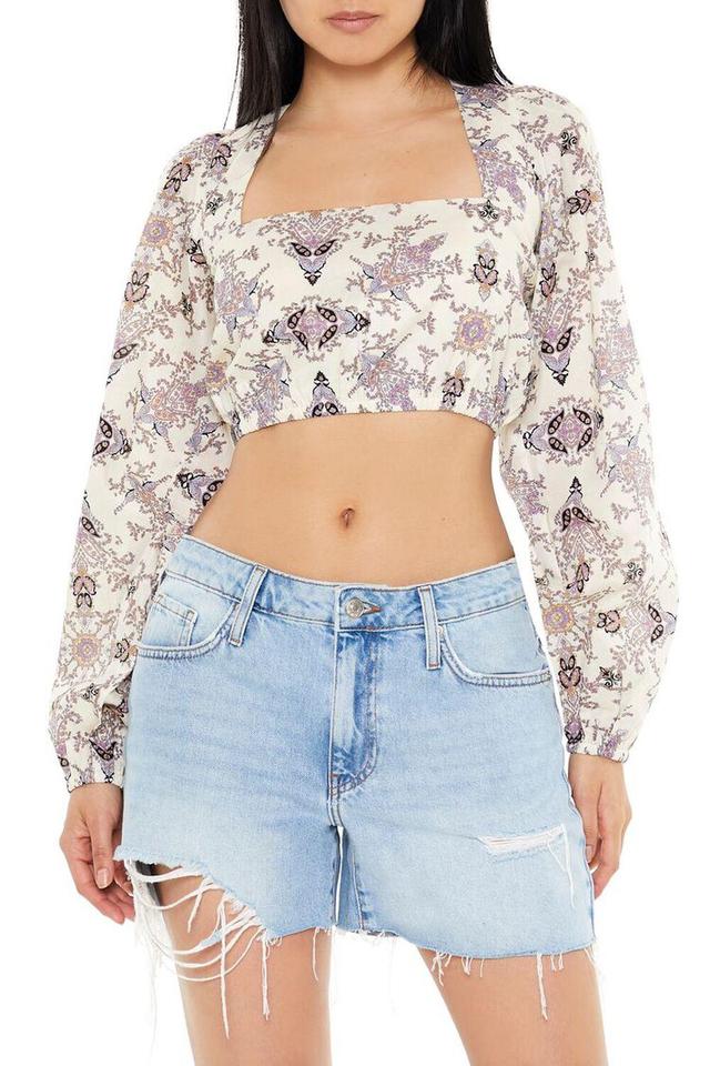 Ornate Print Lace-Up Crop Top | Forever 21 Product Image