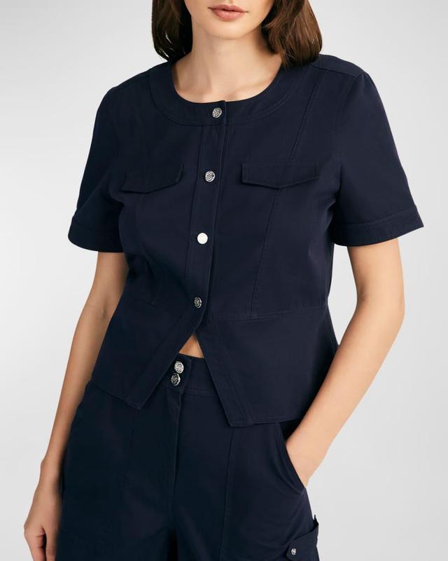 Brendan Short-Sleeve Twill Peplum Jacket  Product Image