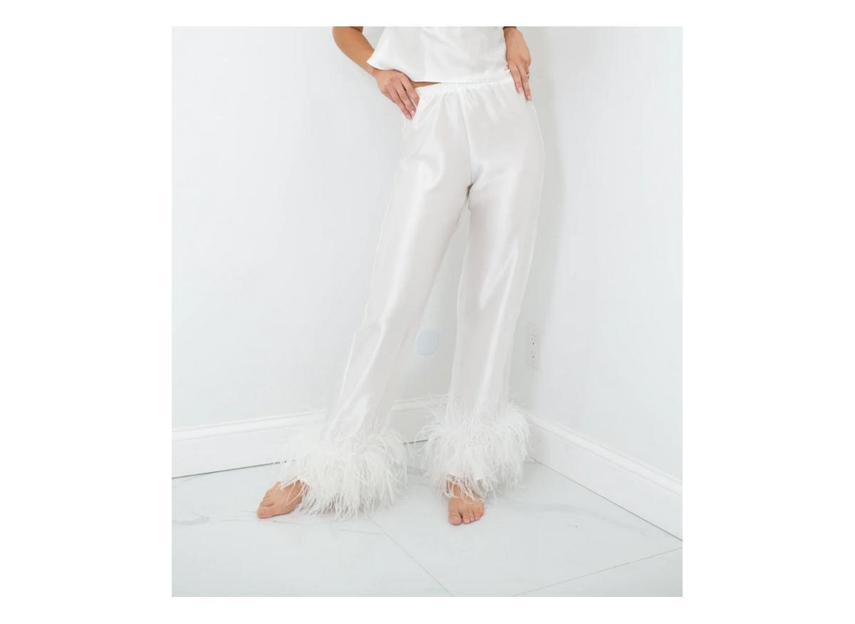 Womens Silk Pant - Ostrich Feather Trim Hem - Silk Collection Product Image