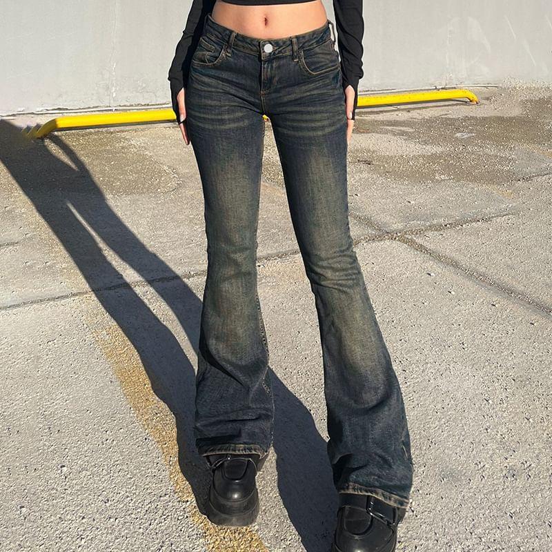 High Waist Washed Flared Jeans Product Image