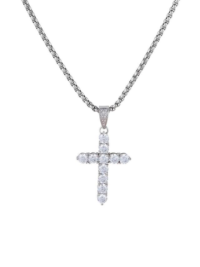 Womens 18K White Gold-Plated & Cubic Zirconia Cross Pendant Necklace Product Image