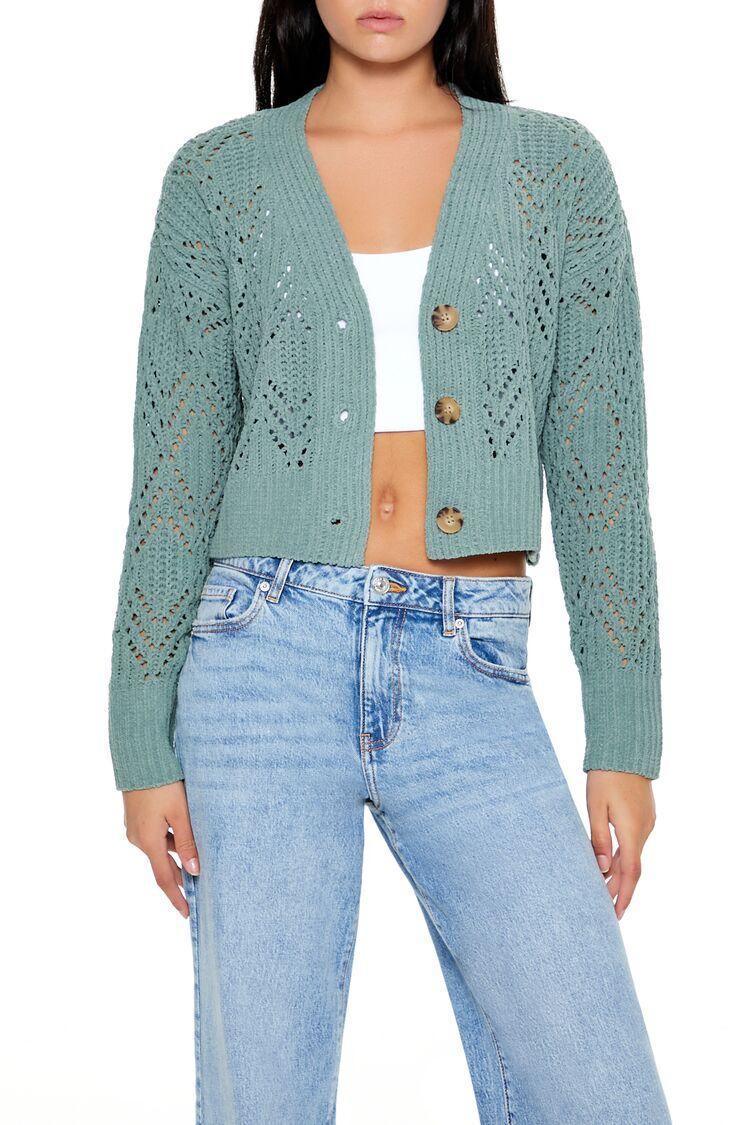 Pointelle Cropped Cardigan Sweater | Forever 21 Product Image