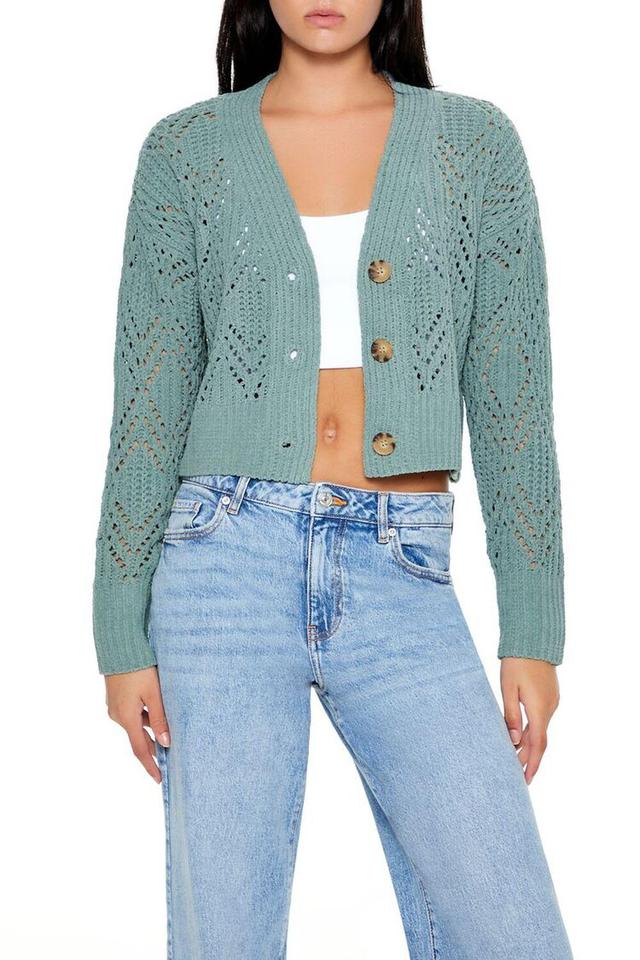 Pointelle Cropped Cardigan Sweater | Forever 21 Product Image