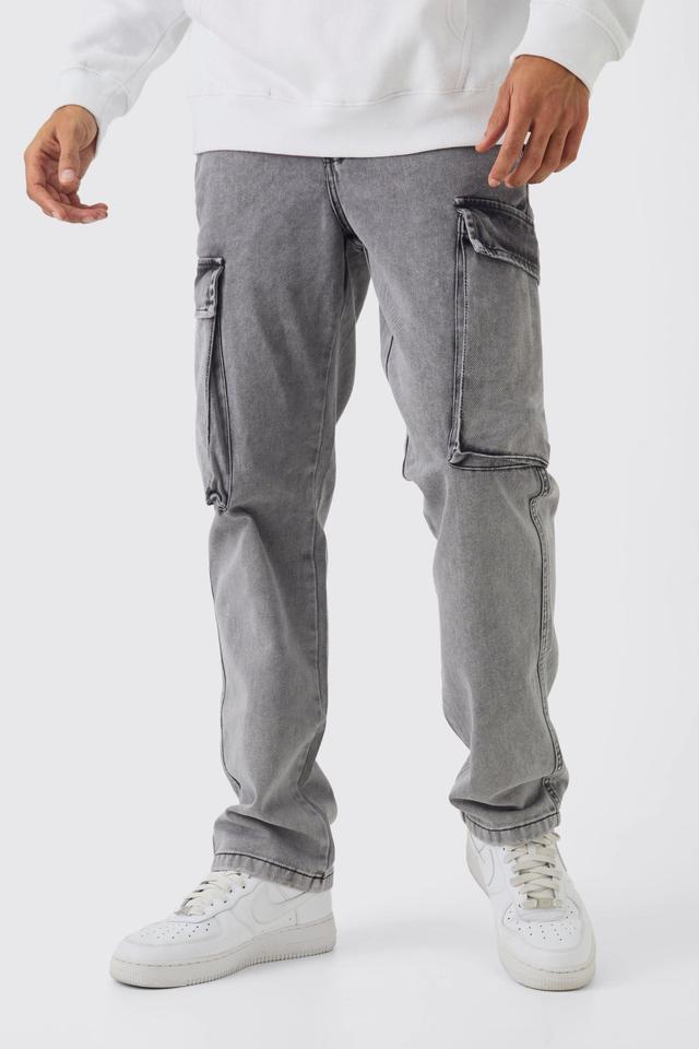 Straight Heavyweight Twill Acid Washed Cargo Pants | boohooMAN USA Product Image