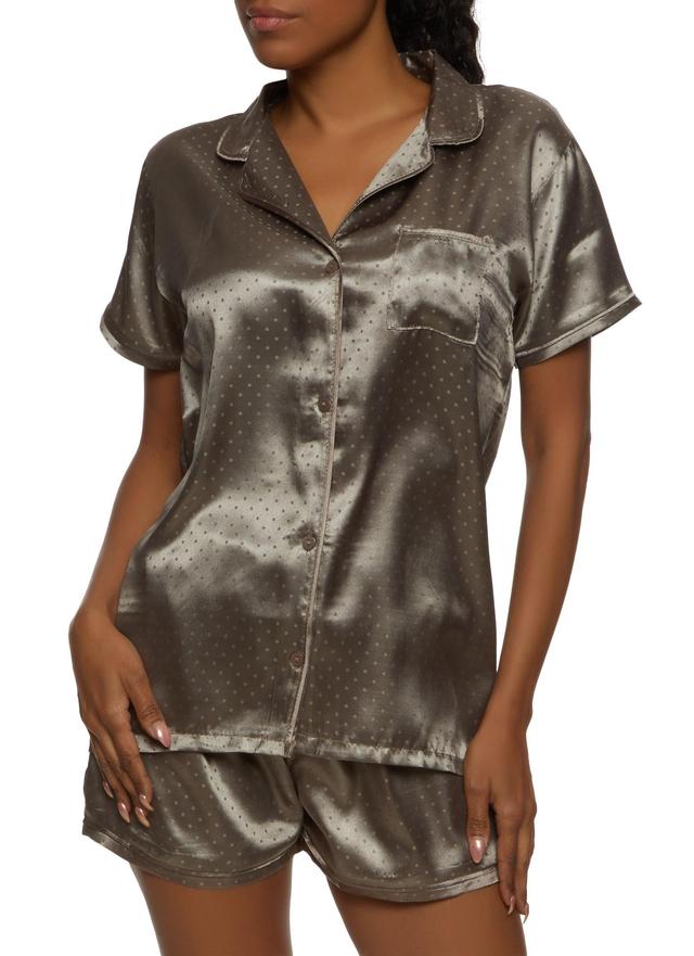 Womens Satin Polka Dot Pajama Shirt and Shorts Product Image