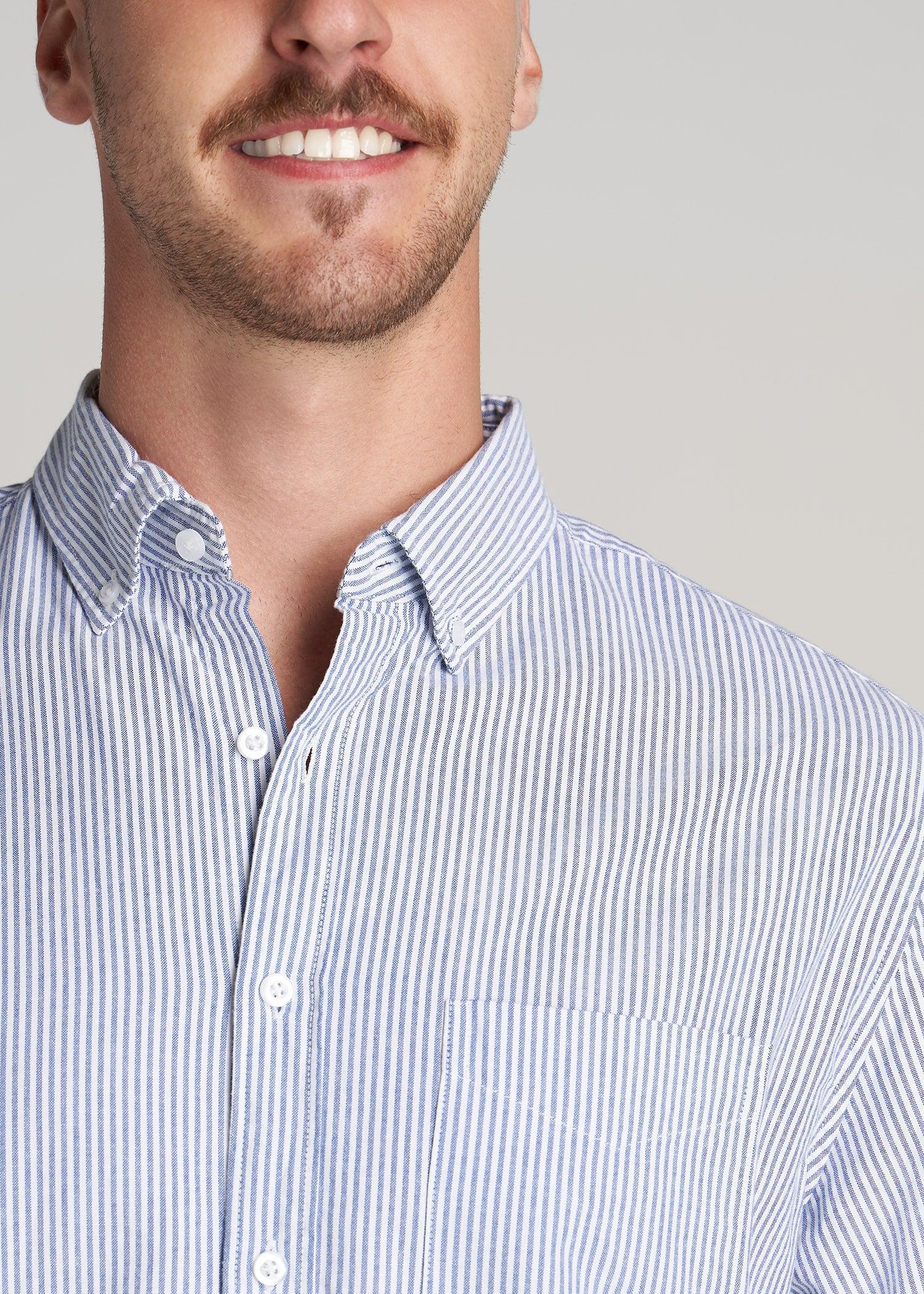 Washed Oxford Shirt for Tall Men in Blue Banker Stripe Male Product Image