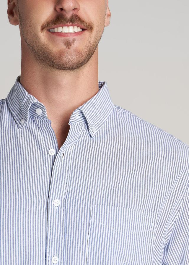 Washed Oxford Shirt for Tall Men in Blue Banker Stripe Product Image