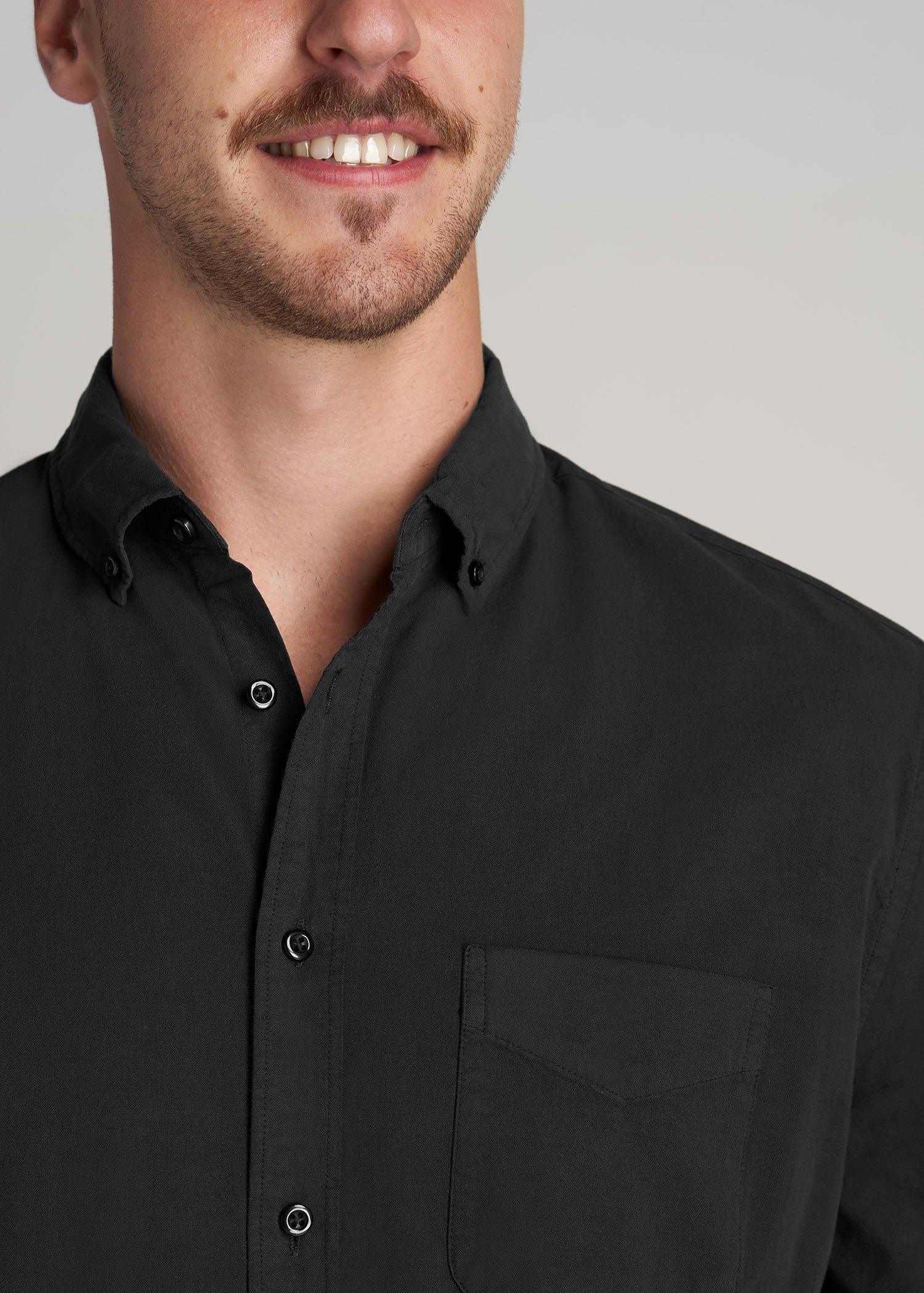 Washed Oxford Shirt for Tall Men in Black Male Product Image