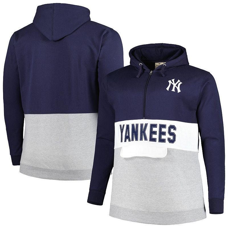 Mens /White New York Yankees Big & Tall Fleece Half-Zip Hoodie Blue Product Image