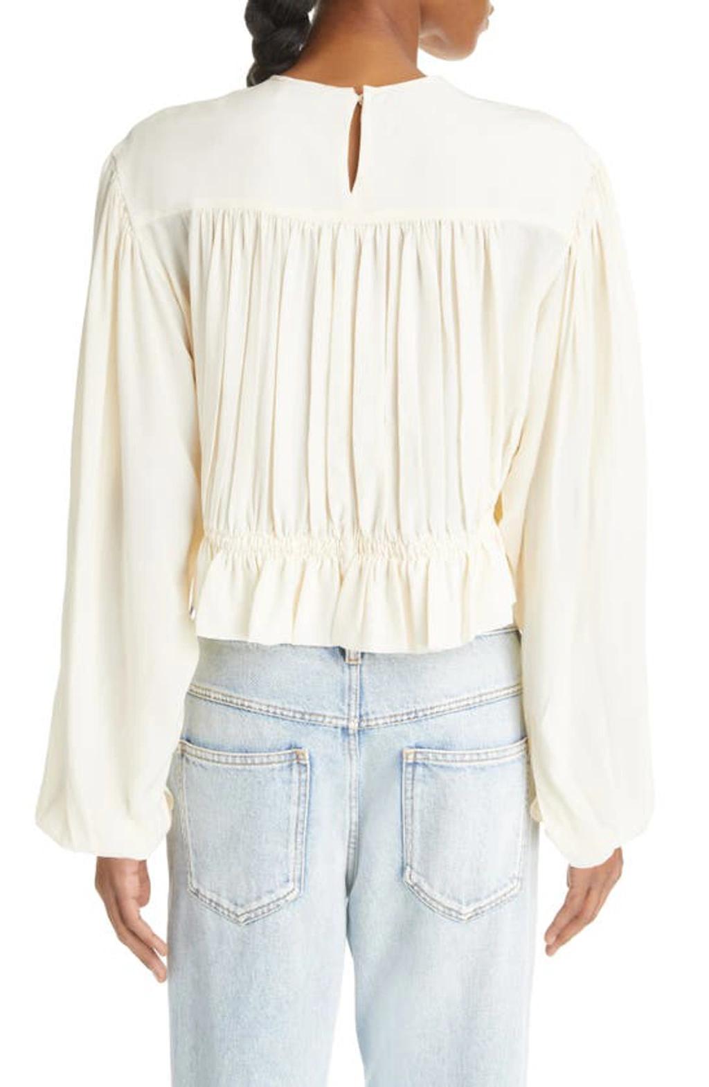 ISABEL MARANT Nelino Smocked Silk Crepe De Chine Top In Ecru Product Image