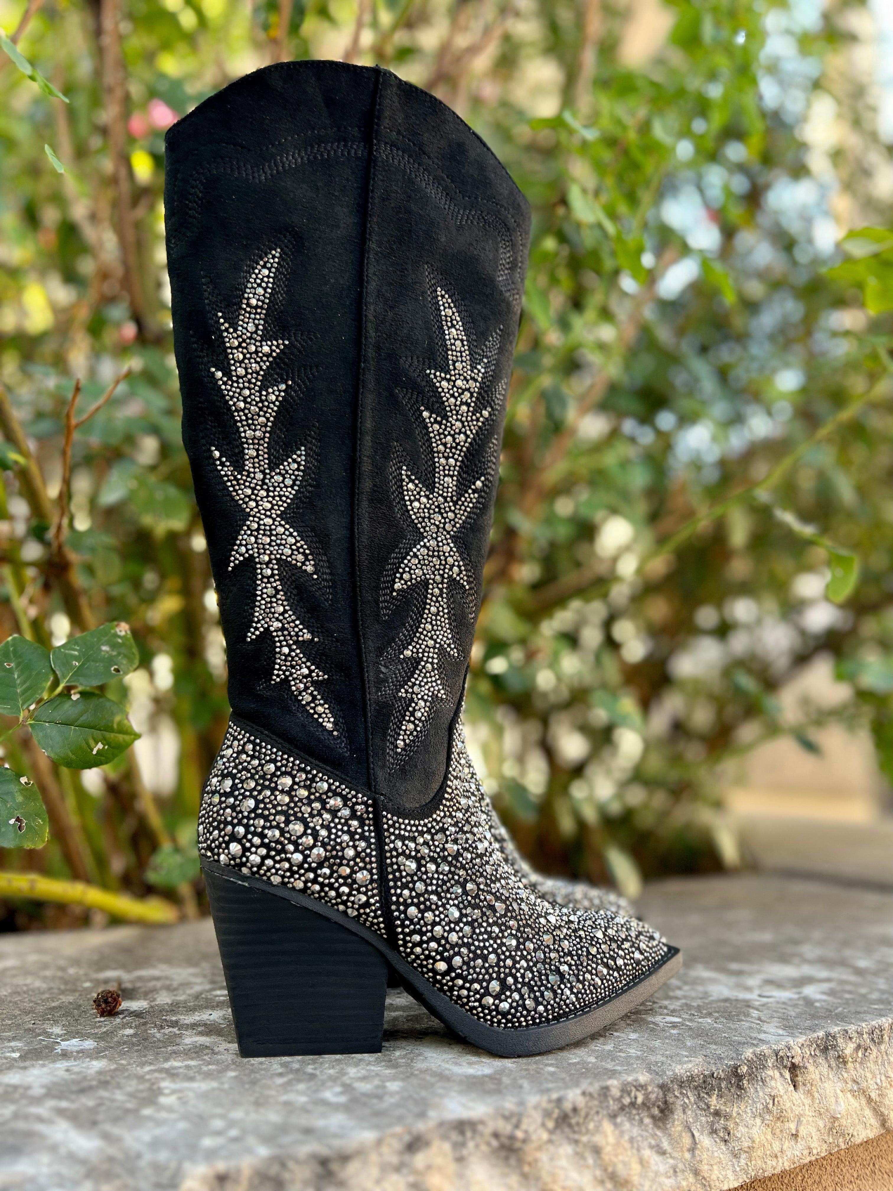 Very G Black Rhinestone Western Style Boots Product Image