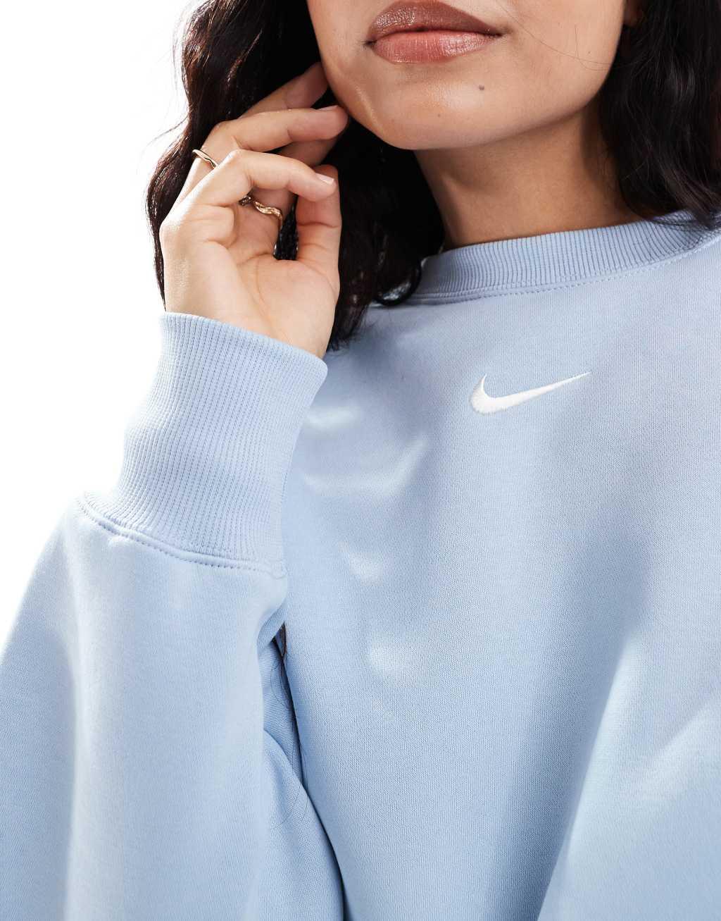 Nike Phoenix Fleece oversized cropped sweatshirt in light blue Product Image