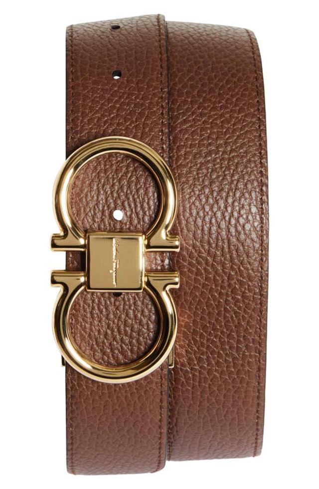 Reversible Double Gancio Leather Belt In Nero Cocoa Brown Product Image