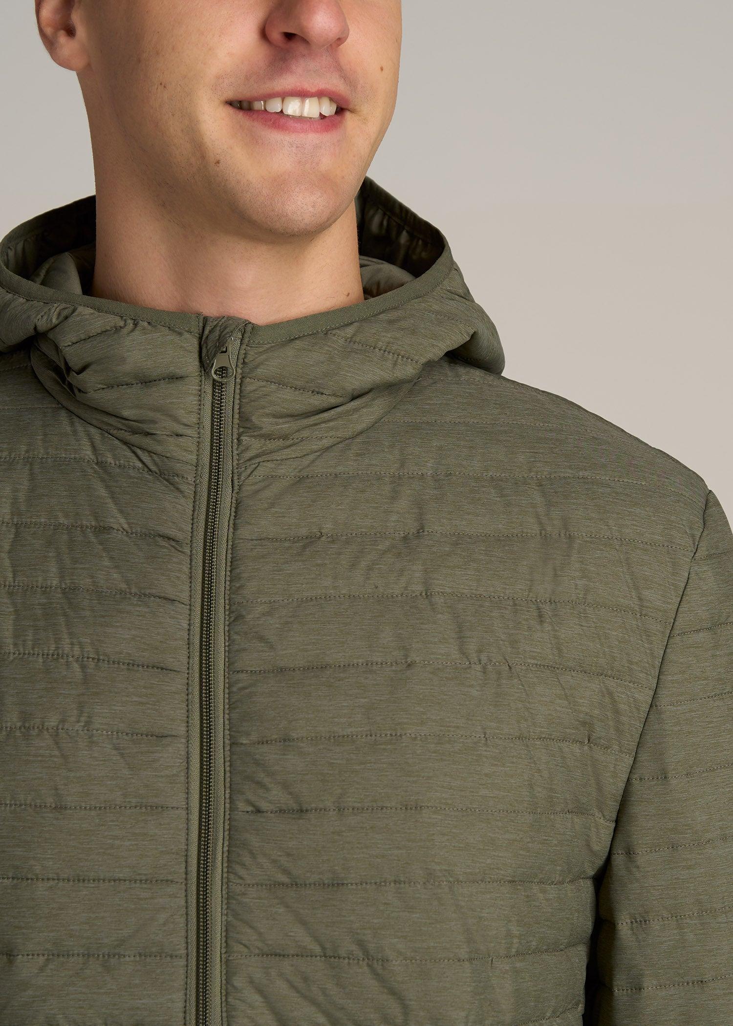 Tall Men's Packable Puffer Jacket in Olive Space Dye Male Product Image