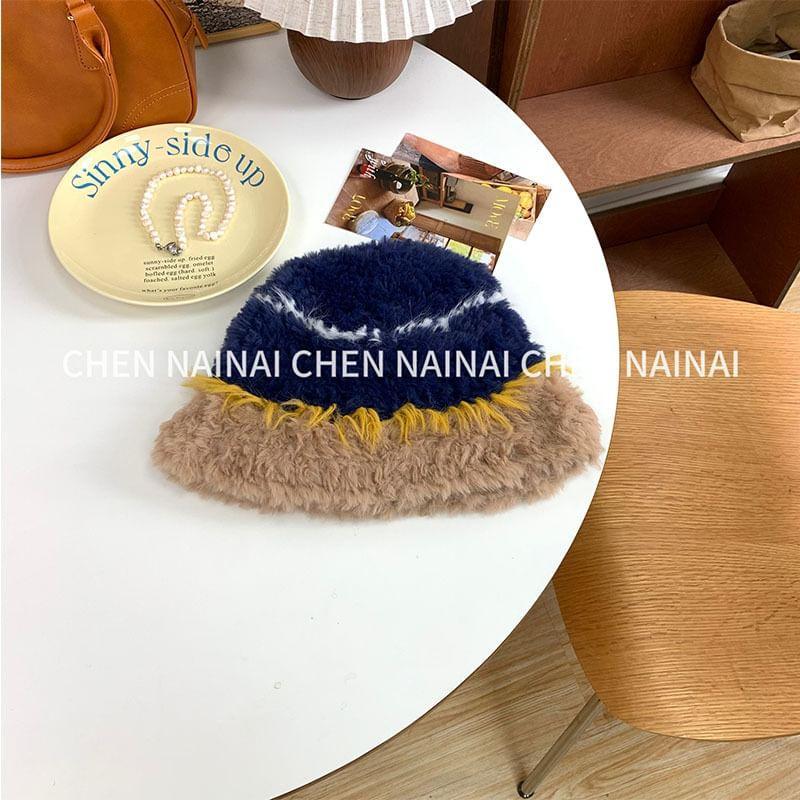 Striped Faux Fur Hat Product Image