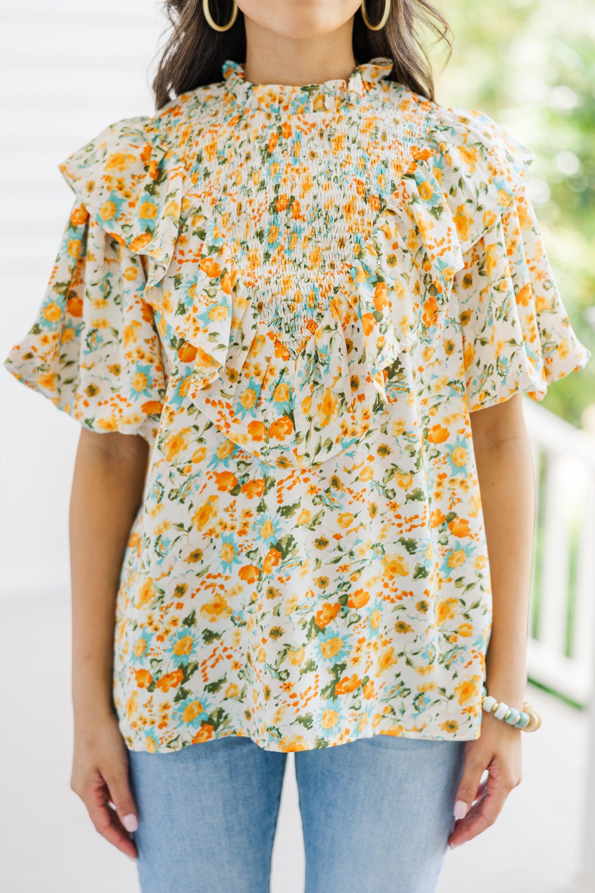 All The Fun Yellow Ditsy Floral Blouse Female Product Image