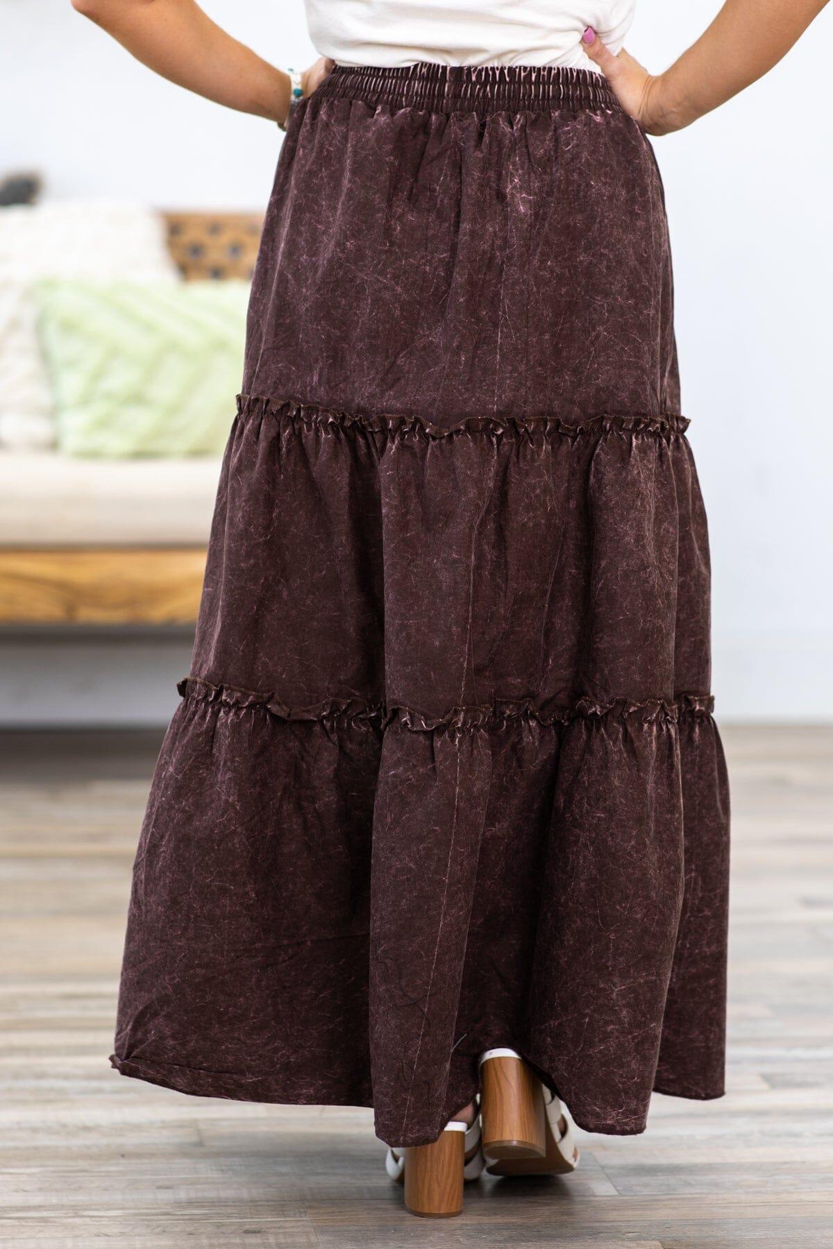 Brown Washed Elastic Waist Maxi Skirt Product Image