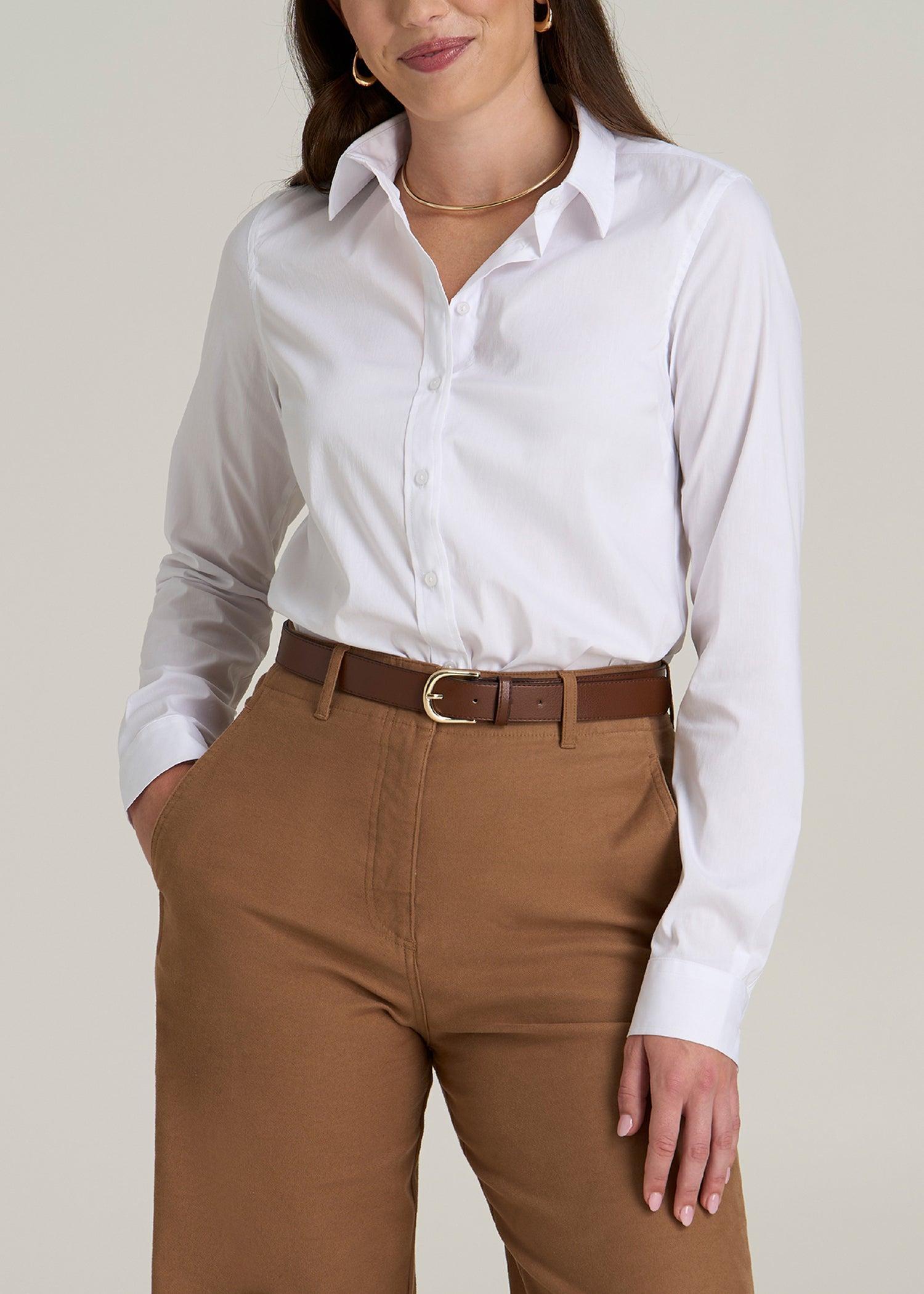 Slim Fit Button Up Women's Tall Shirt in White product image