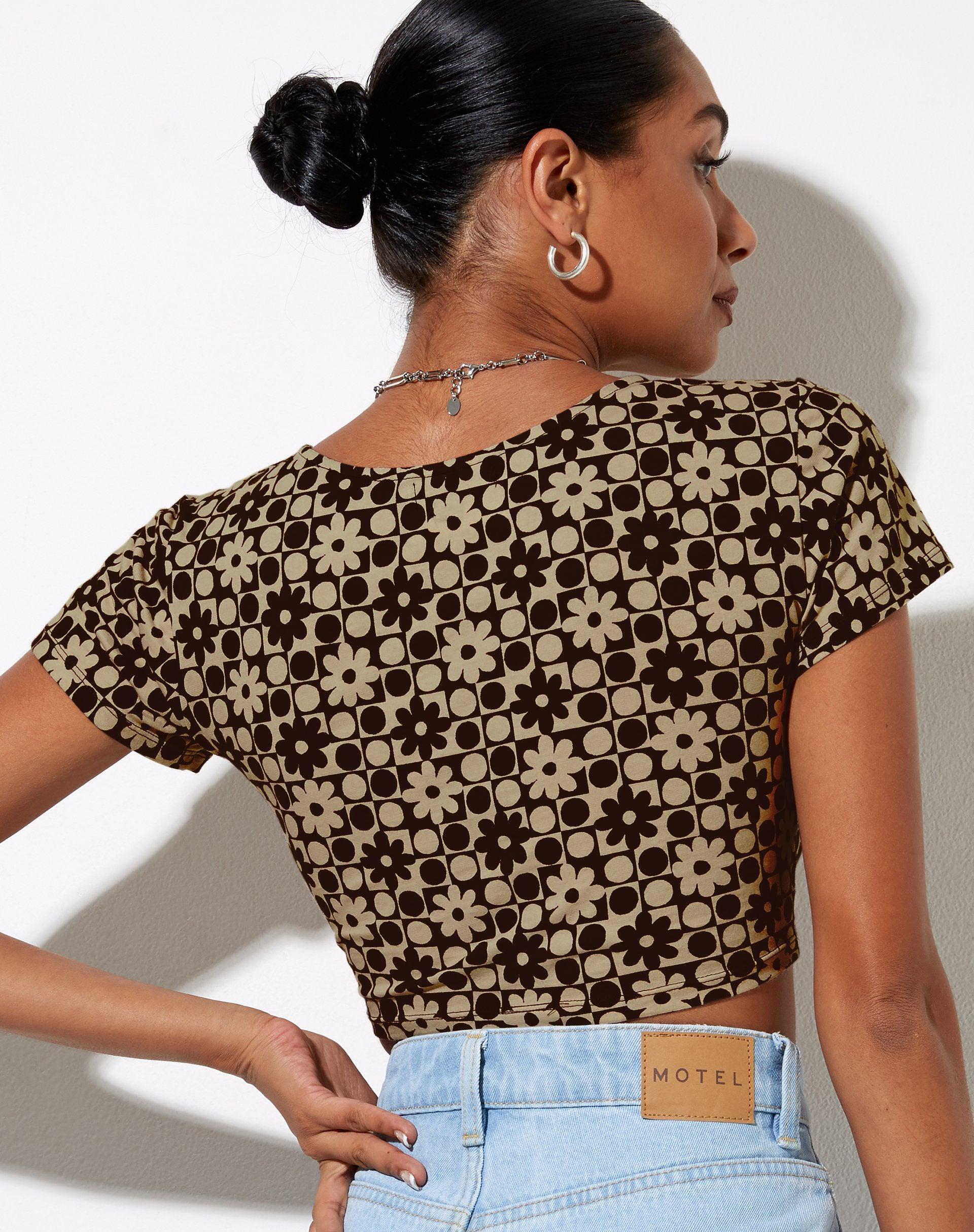 Tindy Crop Top in Patchwork Daisy Brown Product Image