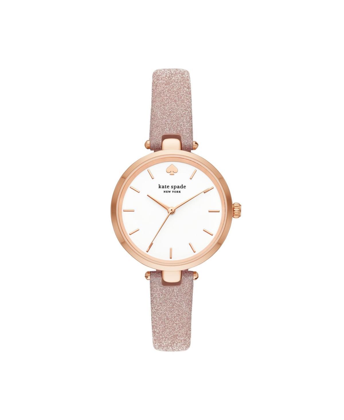 kate spade new york Womens Holland Three-Hand Rose Gold-Tone Glitter Leather Watch 34mm Product Image