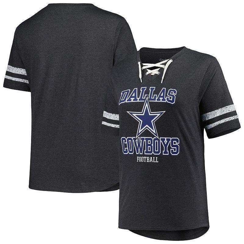 Womens Fanatics Branded Heather Charcoal Dallas Cowboys Plus Size Lace-Up V-Neck T-Shirt Product Image