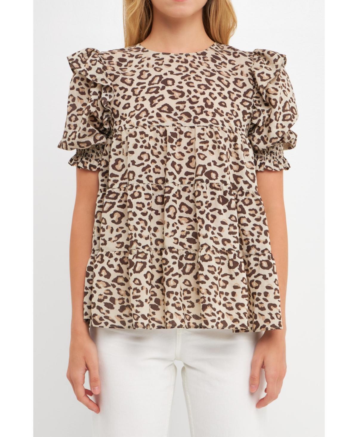 Womens Animal Print Tiered Blouse Product Image