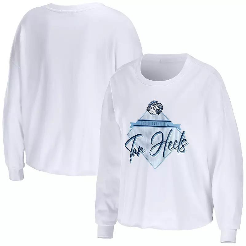 Womens WEAR by Erin Andrews North Carolina Tar Heels Diamond Long Sleeve Cropped T-Shirt Product Image