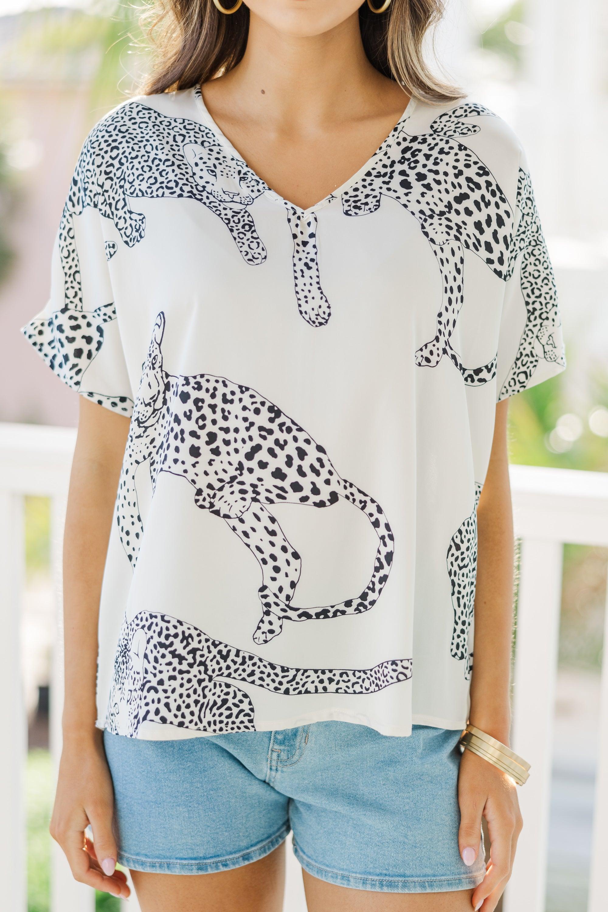 Just Say So White Leopard Blouse Female Product Image