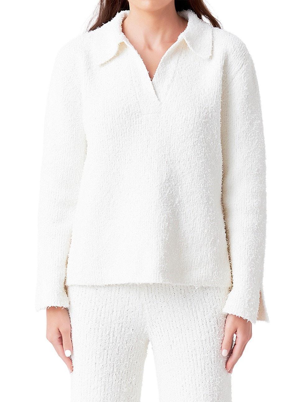 Womens Textured Fuzzy Collared Sweater Product Image